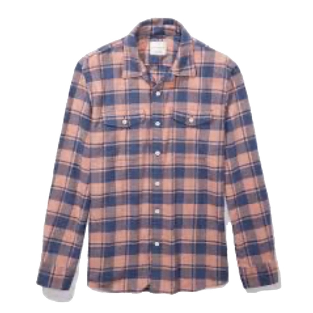 American Eagle Outfitters Men’s SuperSoft Plaid Flannel Shirt Blue , Pink